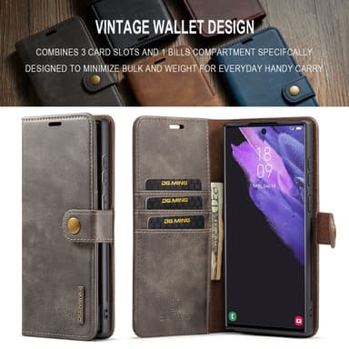 DG MING Samsung S24 Ultra 2-in-1 magneetti lompakkokotelo - Harmaa