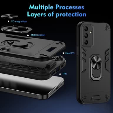 SKALO Samsung A05s 4G Armor Hybridi metallirengas kuori - Musta