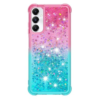 SKALO Samsung A05s 4G Juoksuhiekka Glitter Sydämet TPU kuori - Pinkki-Turkoosi