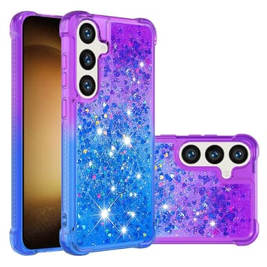 SKALO Samsung S24 Juoksuhiekka Glitter Sydämet TPU kuori - Violetti-Sininen