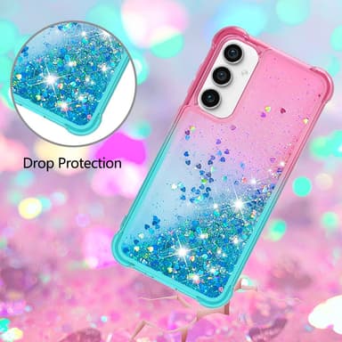SKALO Samsung S23 FE Juoksuhiekka Glitter Sydämet TPU kuori - Pinkki-Turkoosi
