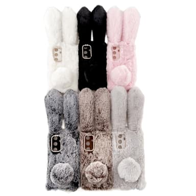 SKALO Samsung S24 3D Soft Furry Bunny Ears Suojakuori - Valkoinen