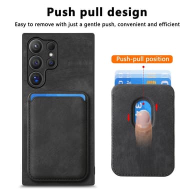 SKALO Samsung S24 Ultra PU-nahkakuori, jossa on irrotettava magneettinen lompakko - Musta