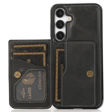 SKALO Samsung S24 PU-nahkainen Suojakuori Lompakolla - Musta