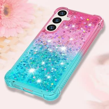 SKALO Samsung S24 Juoksuhiekka Glitter Sydämet TPU kuori - Pinkki-Turkoosi