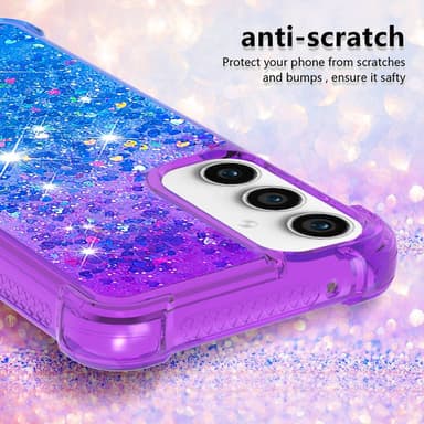 SKALO Samsung S23 FE Juoksuhiekka Glitter Sydämet TPU kuori - Violetti-Sininen