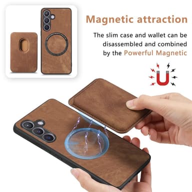 SKALO Samsung S24 PU-nahkakuori, jossa on irrotettava magneettinen lompakko - Ruskea