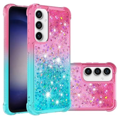SKALO Samsung S23 FE Juoksuhiekka Glitter Sydämet TPU kuori - Pinkki-Turkoosi