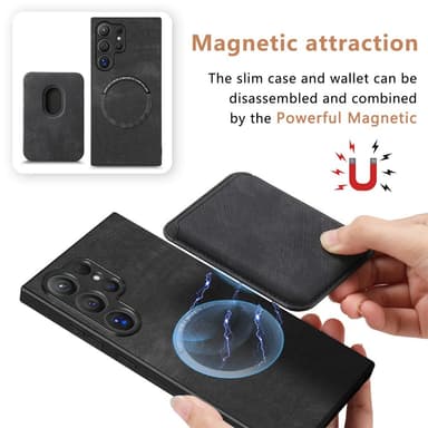 SKALO Samsung S24 Ultra PU-nahkakuori, jossa on irrotettava magneettinen lompakko - Musta