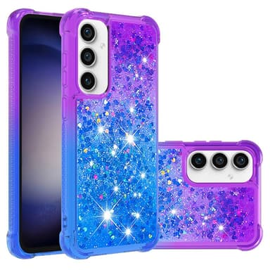 SKALO Samsung S23 FE Juoksuhiekka Glitter Sydämet TPU kuori - Violetti-Sininen
