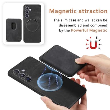 SKALO Samsung S24+ PU-nahkakuori, jossa on irrotettava magneettinen lompakko - Musta