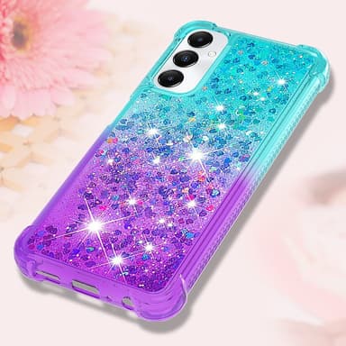 SKALO Samsung A05s 4G Juoksuhiekka Glitter Sydämet TPU kuori - Turkoosi-Violetti