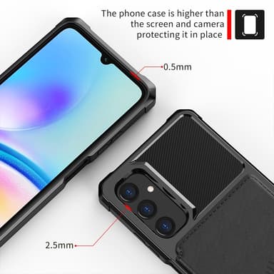 SKALO Samsung A05s 4G Iskunkestävä kuori lompakolla - Musta