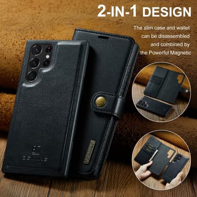DG MING Samsung S24 Ultra 2-in-1 magneetti lompakkokotelo - Musta
