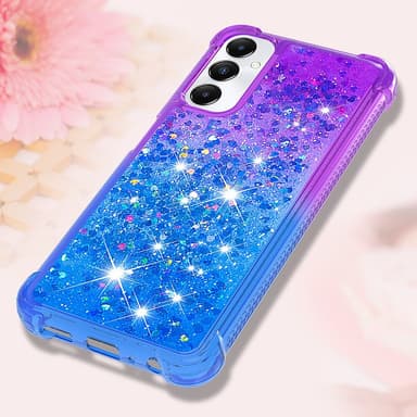SKALO Samsung A05s 4G Juoksuhiekka Glitter Sydämet TPU kuori - Violetti-Sininen