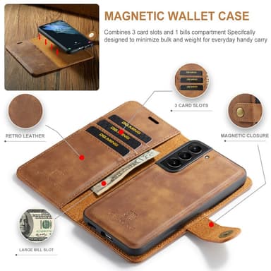 DG MING Samsung S24 2-in-1 magneetti lompakkokotelo - Ruskea