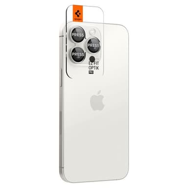 Spigen iPhone 15 Pro/iPhone 15 Pro Max Kameran linssinsuojus GLAS.tR EZ Fit Optik Pro 2-pakkaus White Titanium