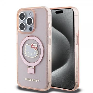 Hello Kitty iPhone 15 Pro Kuori Ring Stand MagSafe Vaaleanpunainen