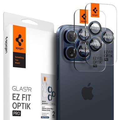 Spigen iPhone 15 Pro/iPhone 15 Pro Max Kameran linssinsuojus GLAS.tR EZ Fit Optik Pro 2-pakkaus Blue Titanium