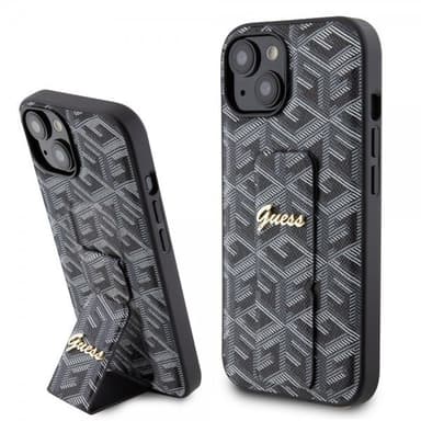 Guess iPhone 15 Kuori G Cube Grip Stand Musta