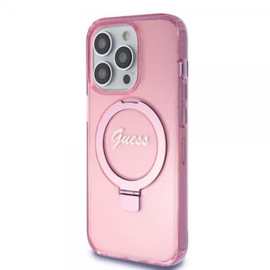 Guess iPhone 15 Pro Kuori Ring Stand Glitter MagSafe Vaaleanpunainen
