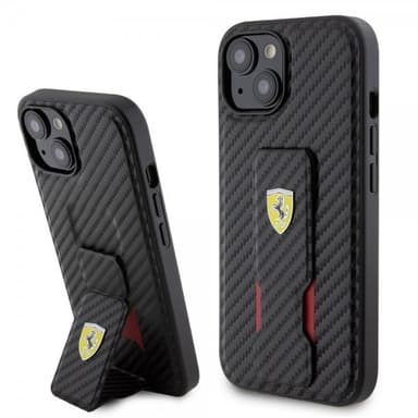Ferrari iPhone 15 Kuori Grip Stand Function Musta