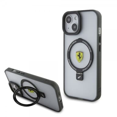 Ferrari iPhone 15 Kuori Ring Stand MagSafe Musta