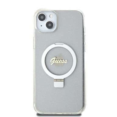 Guess iPhone 15 Plus Kuori Ring Stand Glitter MagSafe Läpinäkyvä