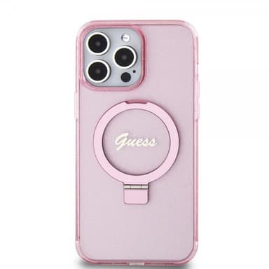 Guess iPhone 15 Pro Max Kuori Ring Stand Glitter MagSafe Vaaleanpunainen