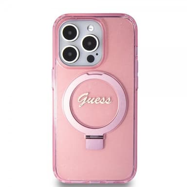 Guess iPhone 15 Pro Kuori Ring Stand Glitter MagSafe Vaaleanpunainen