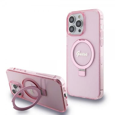 Guess iPhone 15 Pro Max Kuori Ring Stand Glitter MagSafe Vaaleanpunainen