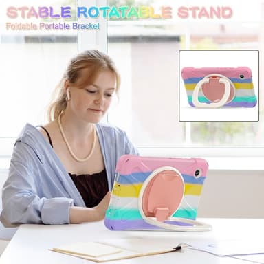 SKALO Samsung Tab A9 Extra Shockproof Armor 360 Kahva/Tripod Suojakuori - Rainbow