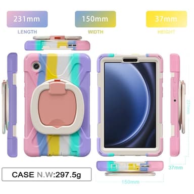 SKALO Samsung Tab A9 Extra Shockproof Armor 360 Kahva/Tripod Suojakuori - Rainbow