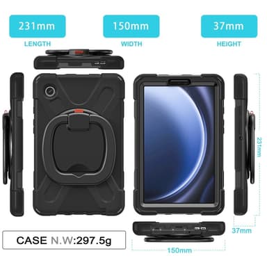 SKALO Samsung Tab A9 Extra Shockproof Armor 360 Kahva/Tripod Suojakuori - Musta