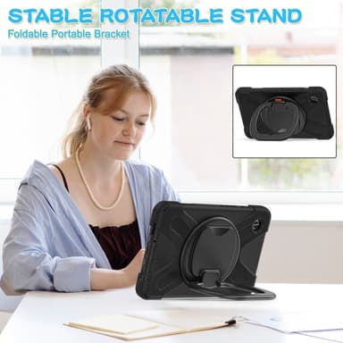 SKALO Samsung Tab A9 Extra Shockproof Armor 360 Kahva/Tripod Suojakuori - Musta