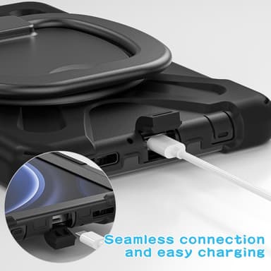 SKALO Samsung Tab A9 Extra Shockproof Armor 360 Kahva/Tripod Suojakuori - Musta