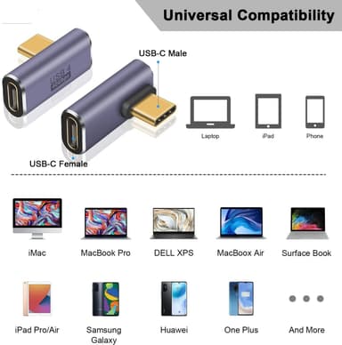 NÖRDIC USB4 kulmikas sovitin uros-naaras 40G 8K60Hz PD100W