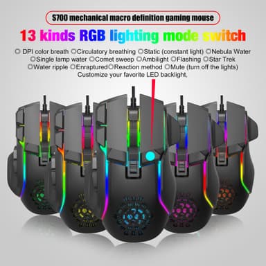 Kevyt langallinen pelihiiri, jossa 13 RGB-valaistus, 6 säädettävää DPI:tä