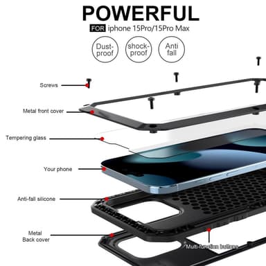 iPhone 15 Pro Heavy Duty Robust -hybridikotelo Shell + karkaistu lasi