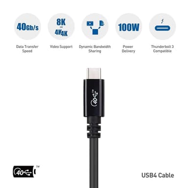 NÖRDIC USB4-kaapeli 2,5m 40Gbps data 8K video PD 100W yhteensopiva Thunderbolt 3:n kanssa