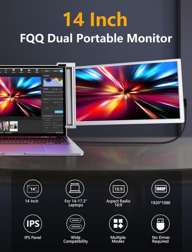 NÖRDIC Kannettava 14"" LCD-näyttö kannettaville tietokoneille 14-17,3"" FHD 1080P IPS USB-C- ja Mini HDMI-portilla,