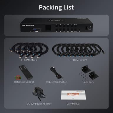 HDMI KVM Switch 4 PC ja 3 näyttöä 4K60Hz kuulokkeet, äänimikrofoni, RJ45 LAN