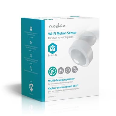 Nedis SmartLife Liiketunnistin | Wi-Fi | Paristokäyttöinen / Verkkovirtakäyttöinen | Tunnistuskulma: 120 ° | Tunnistusalue: 10.0 m | Valkoinen