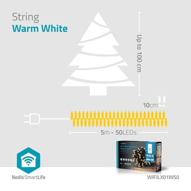 Nedis Älykäs jouluvalot | Nauha | Wi-Fi | Lämmin Valkoinen | 50 LED's | 5.00 m | Android™ / IOS