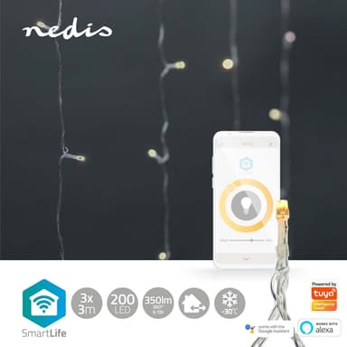 Nedis Älykäs jouluvalot | Verho | Wi-Fi | Lämmin Valkoinen | 200 LED's | 3.00 m | Android™ / IOS