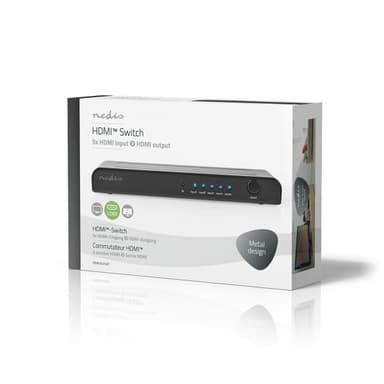 Nedis HDMI ™ Kytkin | 5-Porttinen port(s) | 5x HDMI™ tuloliitäntä | 1x HDMI™ lähtö | 4K@60Hz | 18 Gbps | Kauko-ohjattu | Metalli | Antrasiitti