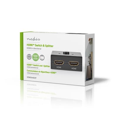 Nedis HDMI ™ Kytkin | 3-Porttinen port(s) | 1x HDMI™ tulo / 2x HDMI™ tuloliitäntä | 1x HDMI™ lähtö / 2x HDMI™ lähtö | 4K@60Hz | 6 Gbps | Metalli | Antrasiitti