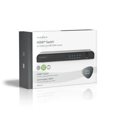 Nedis HDMI ™ Kytkin | 5-Porttinen port(s) | 5x HDMI™ tuloliitäntä | 1x HDMI™ lähtö | 4K@60Hz | 18 Gbps | Kauko-ohjattu | Metalli | Antrasiitti