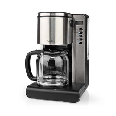 Nedis Kahvinkeitin | Kahvisuodatin | 1.5 l | 12 Kupit | Lämpimänäpito-ominaisuus | Käynnitysajastin | LCD näyttö | Kellotoiminto | Alumiini / Musta