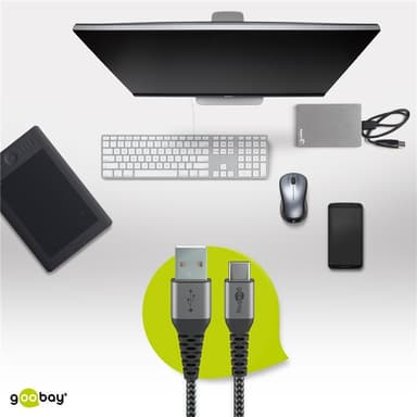 USB-C ™ - USB-A Tekstiilikaapeli metalliliittimillä (avaruudenharmaa / hopea) 1 m